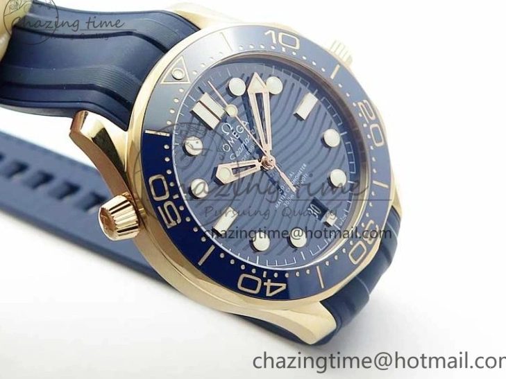 0411 2018 Seamaster Diver 300M RG Blue Ceramic VSF 1:1 Best Edition Blue Dial on Blue Rubber Strap A WeatherProof 7914